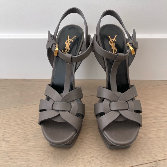 YSL Tribute Platform Sandals in Grey Smooth Leather Size US 9 EU 39 - Picture 5 of 6